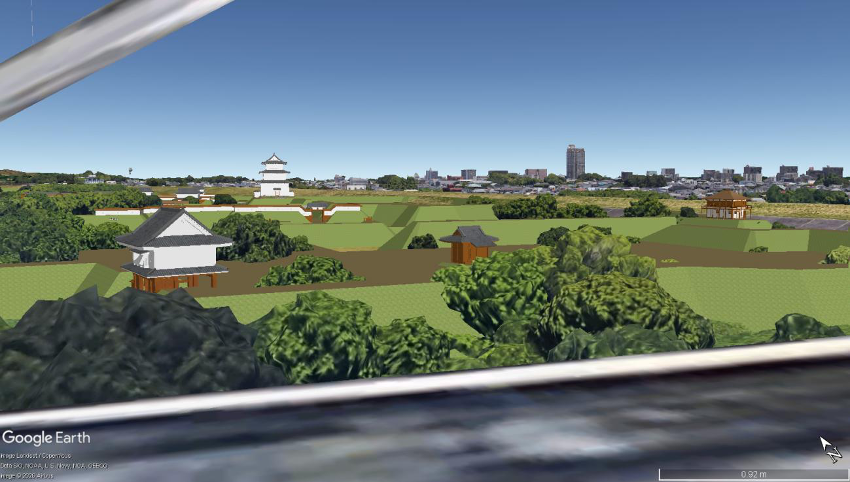 GoogleEarthに古河城全体のkmzファイルのCGを読み込んだ画像